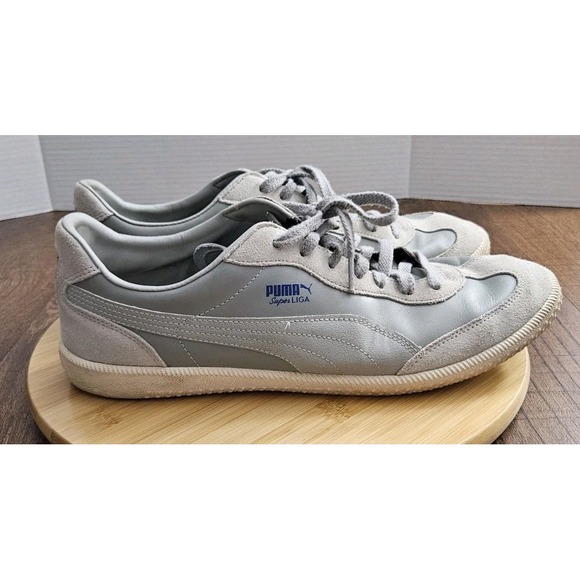 Puma Super Liga OG Retro Sneakers Mens 14 Grey White Leather Suede Low Top 80s - Picture 1 of 10